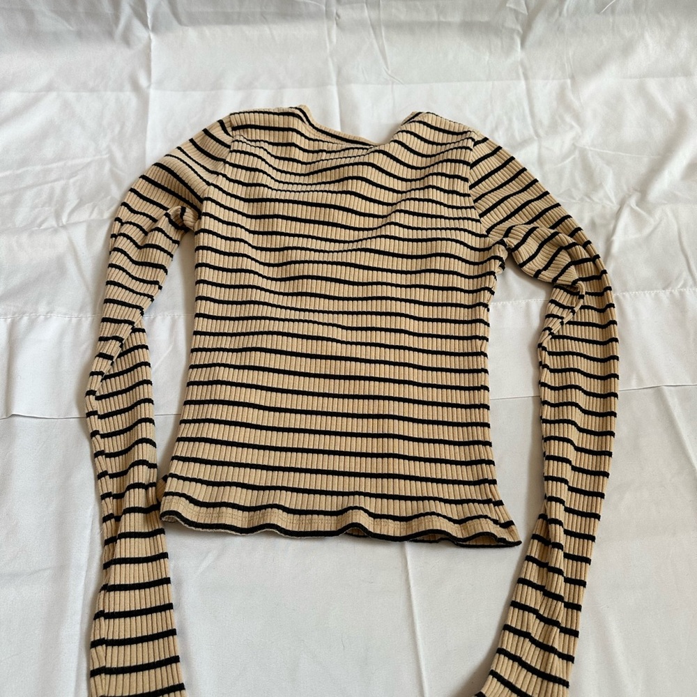 Hollister Tan Fitted Ribbed Long Sleeve Blouse